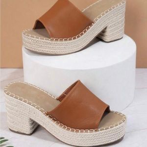 Vegan Leather Espadrille Platform Mule Heels